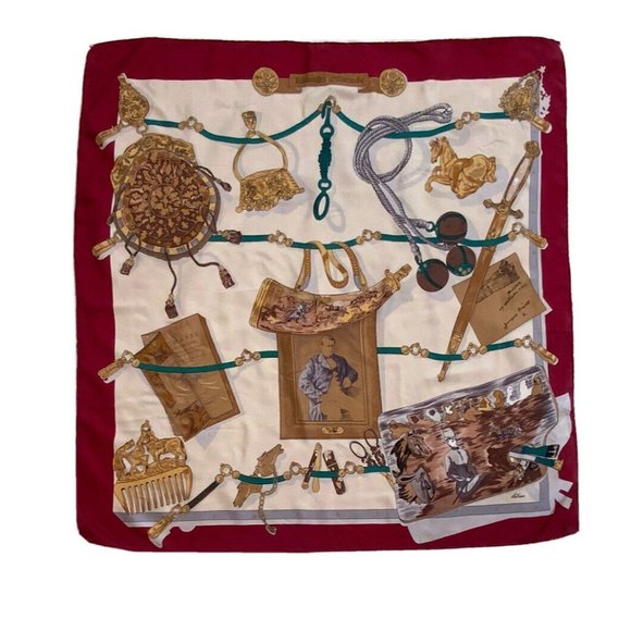 HERMÈS PARIS "MÉMOIRE D’HERMES" By CATY LATHAM White Silk Scarf 32.5"/ 33” GC